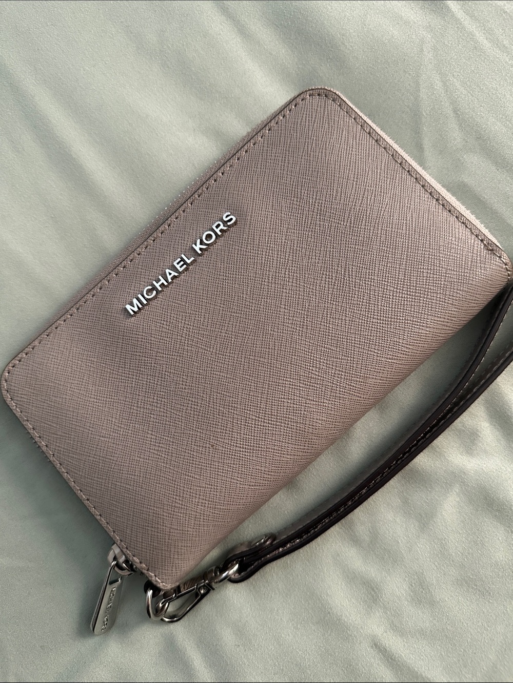 Michael Kors Light Gray Zip-Around Wristlet Wallet